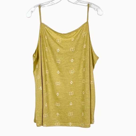 Sonoma Womens Tank Top Mustard Yellow White Print XXL Linen Blend NWT - Picture 2 of 12